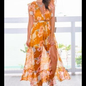 Mustard Yellow Floral Dress by Saved By The Dress